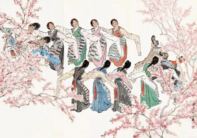 葉淺予高原之春紙本設(shè)色211cm×98cm、211cm×105cm、211cm×98cm1964年
